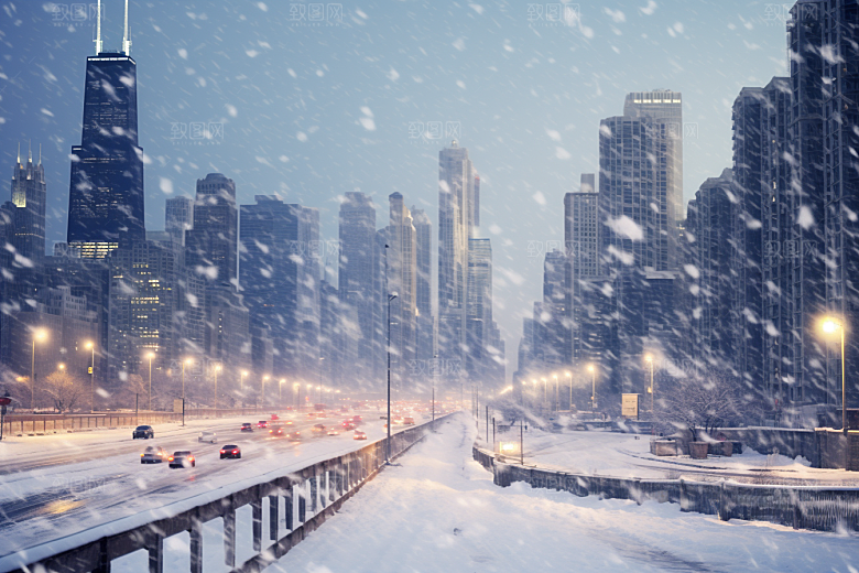 城市雪景雪夜下雪的都市原画