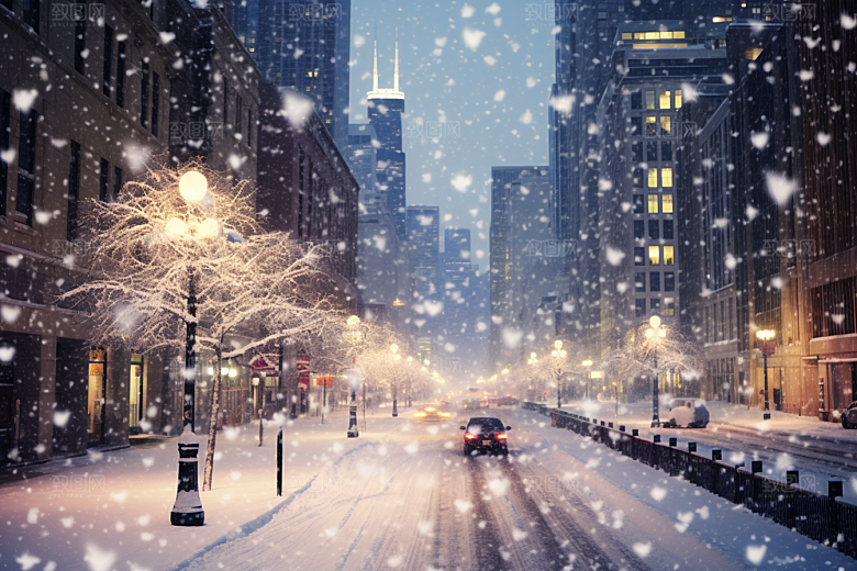 城市雪景雪夜下雪的都市原画