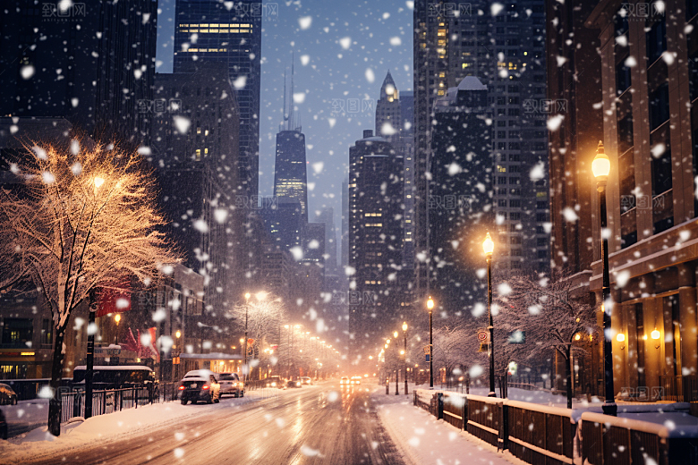 城市雪景安静城市街道原画