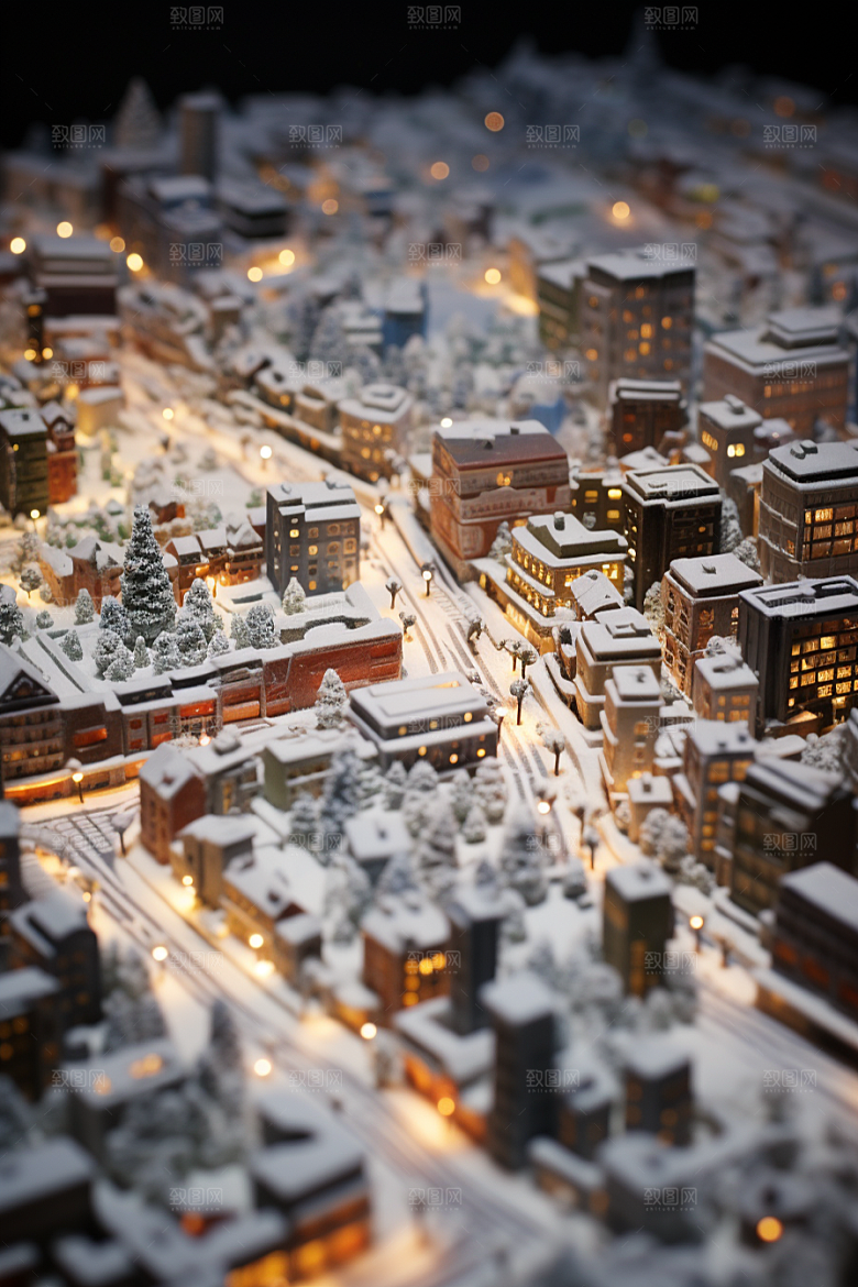 城市雪景城市街道安静原画