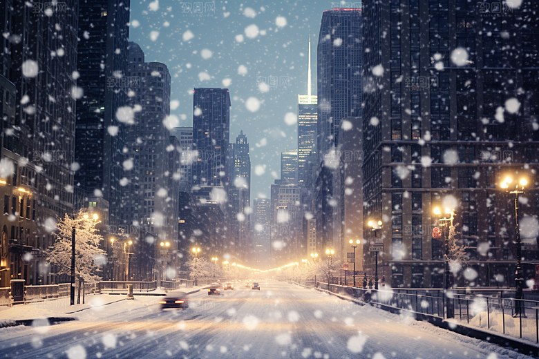 城市雪景静谧建筑原画
