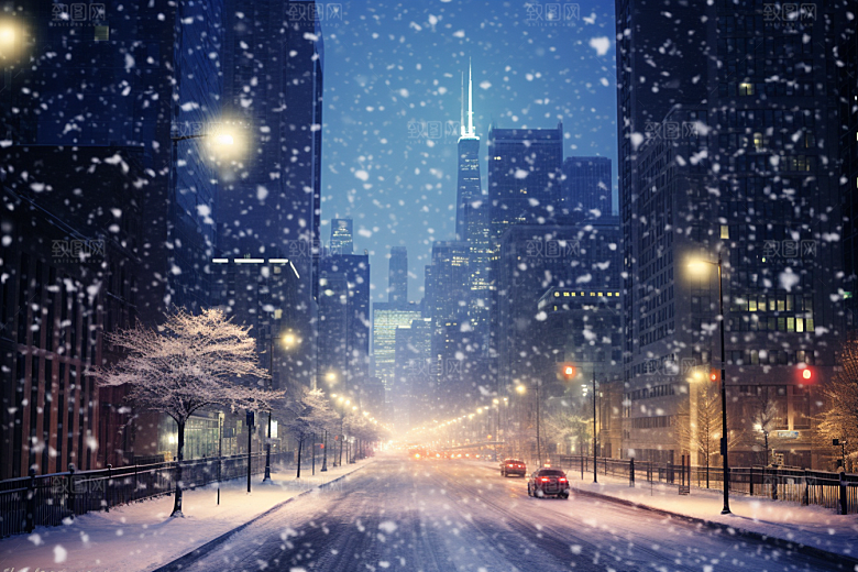 城市雪景安静雪夜原画