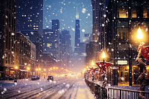 城市雪景高清下雪的都市原画
