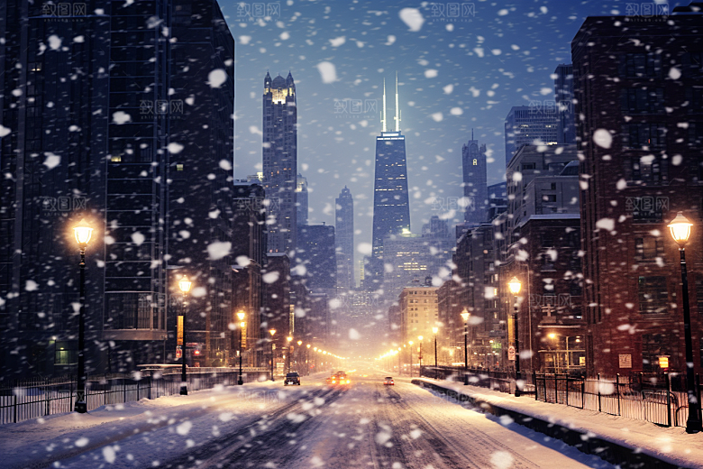 城市雪景雪夜下雪的都市原画