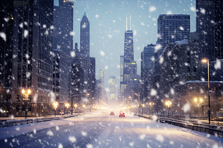 城市雪景建筑下雪的都市原画