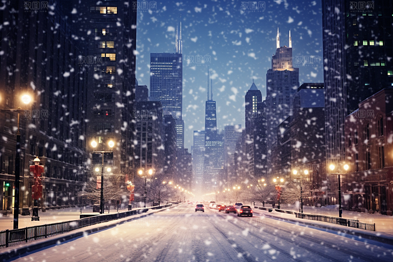 城市雪景雪夜建筑原画