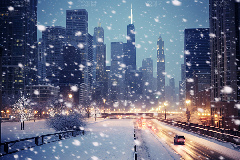 城市雪景城市街道安静原画
