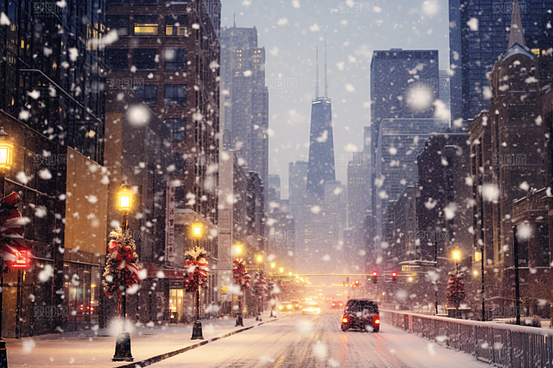 城市雪景静谧高清原画