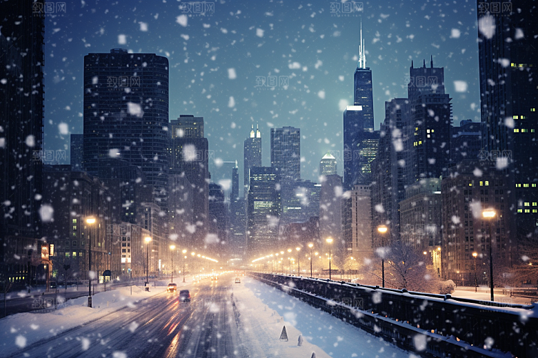 城市雪景安静高清原画
