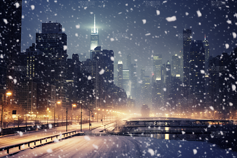 城市雪景建筑静谧原画
