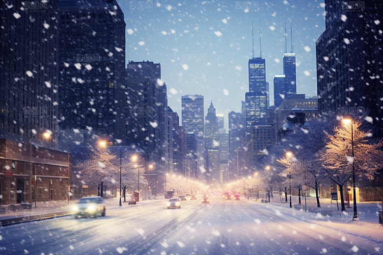 城市雪景建筑安静原画