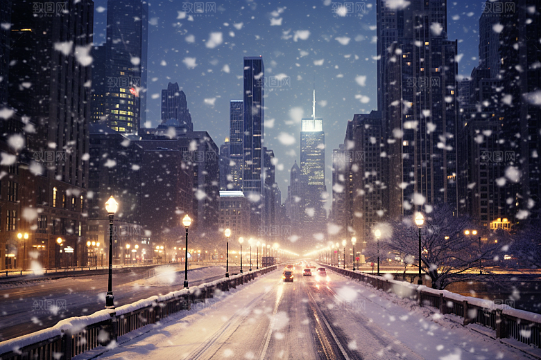 城市雪景下雪的都市静谧原画