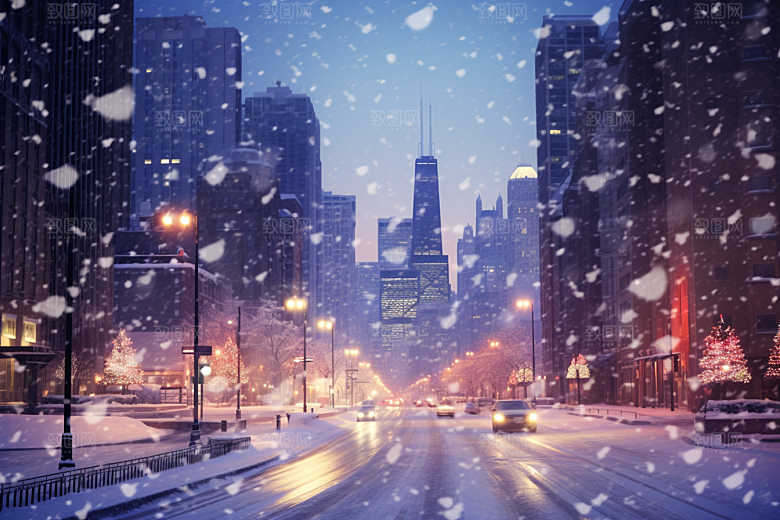 城市雪景雪夜建筑原画