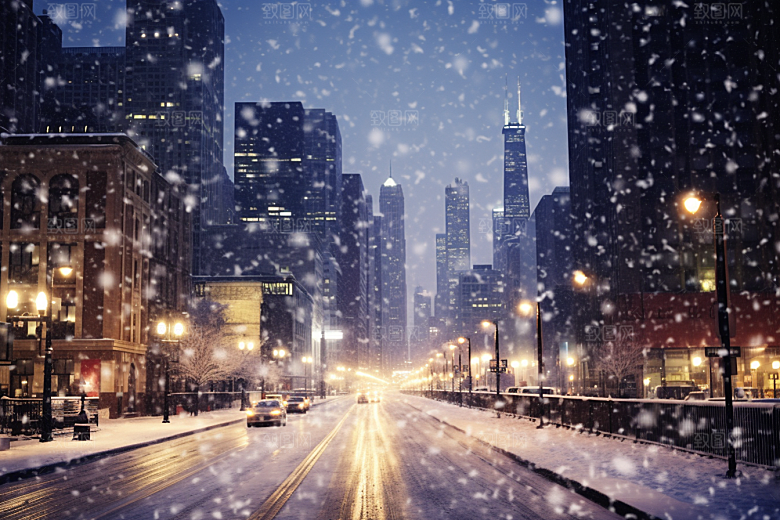 城市雪景雪夜安静原画