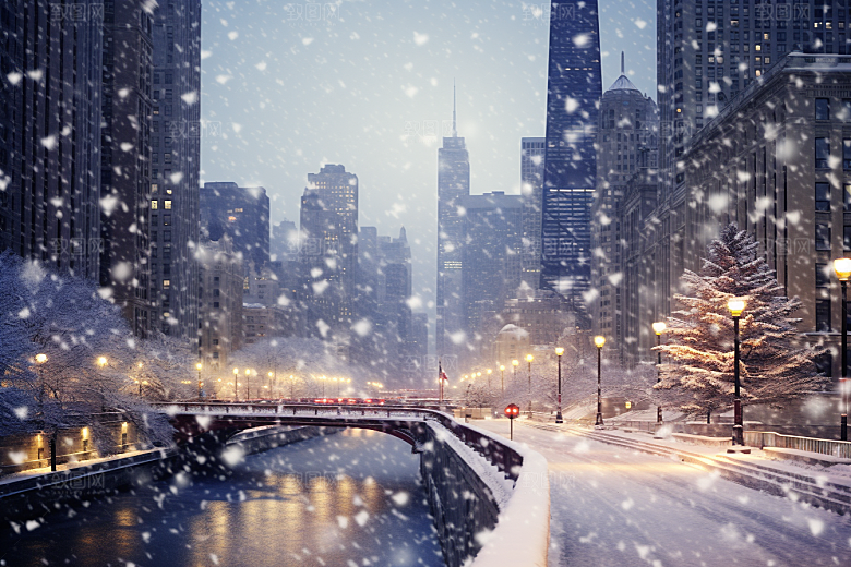 城市雪景静谧安静原画