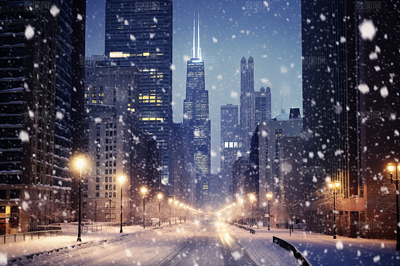 城市雪景安静城市街道原画