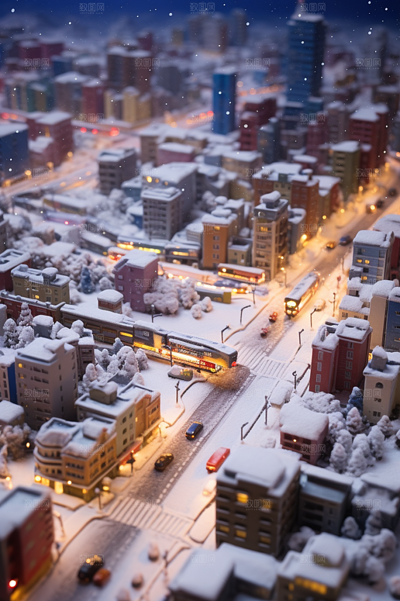 城市雪景城市街道雪夜原画