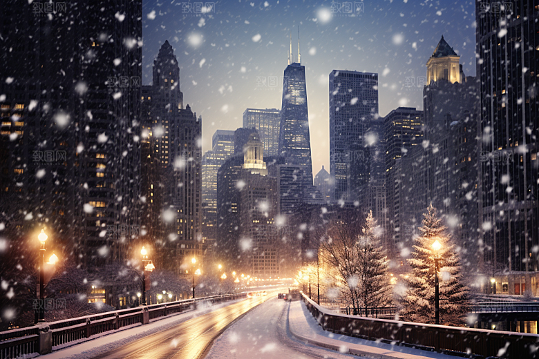 城市雪景雪夜下雪的都市原画