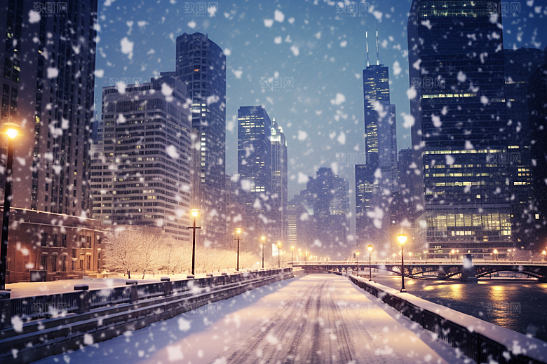 城市雪景建筑城市街道原画