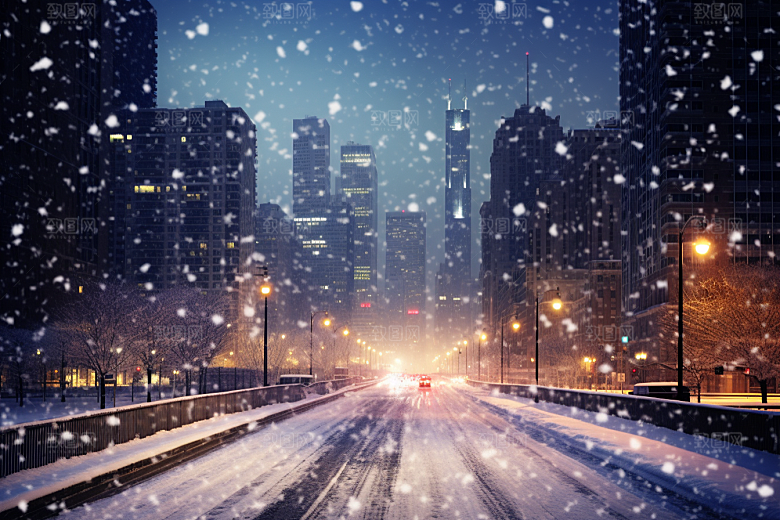 城市雪景静谧下雪的都市原画