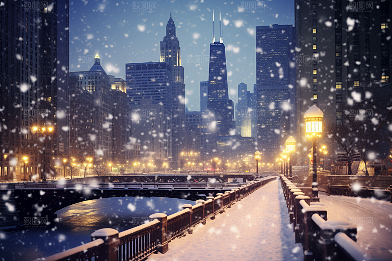城市雪景高清静谧原画