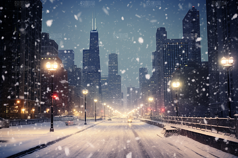 城市雪景雪夜下雪的都市原画