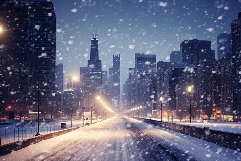 城市雪景下雪的都市城市街道原画