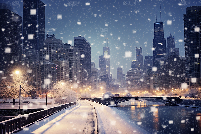 城市雪景安静城市街道原画