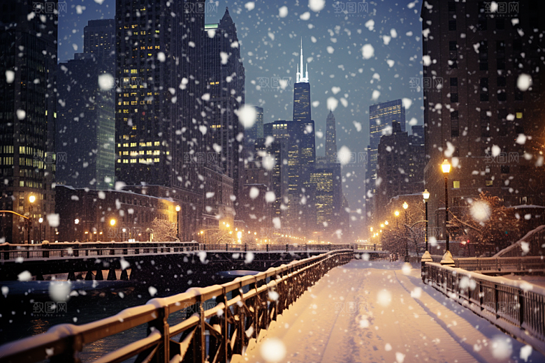 城市雪景高清建筑原画