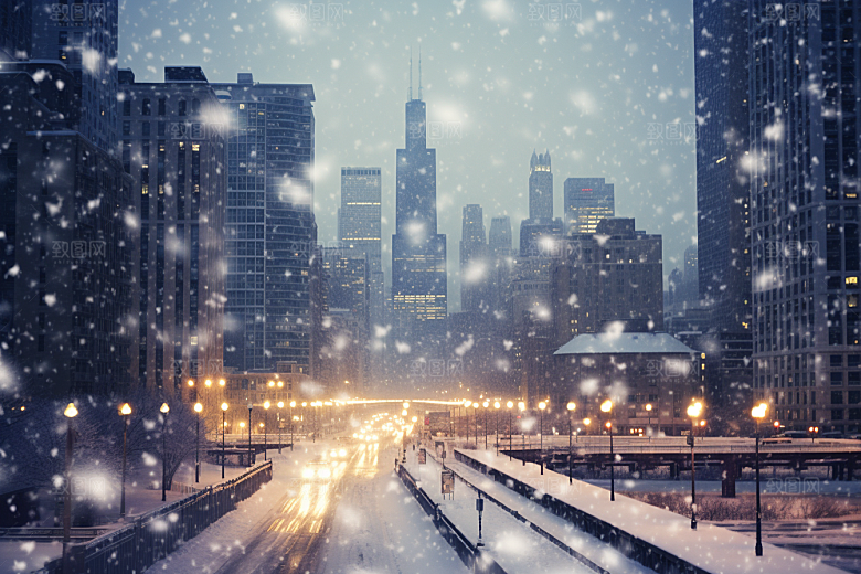 城市雪景安静下雪的都市原画