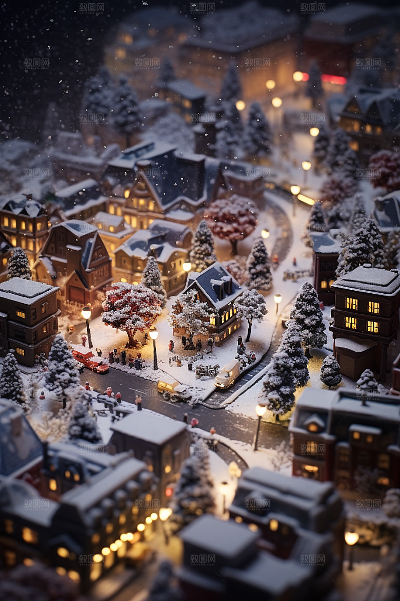 城市雪景建筑静谧原画