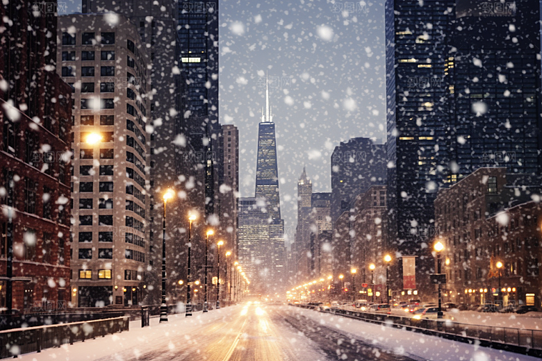 城市雪景建筑安静原画