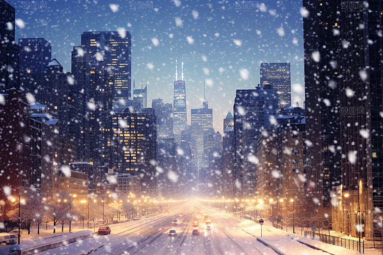 城市雪景静谧下雪的都市原画