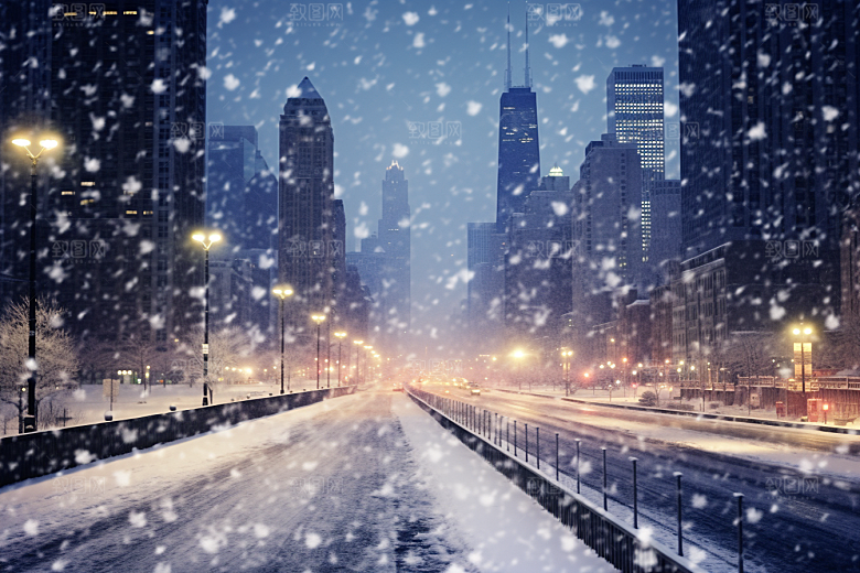 城市雪景静谧城市街道原画
