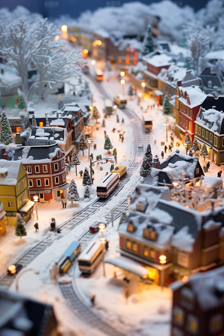 城市雪景城市街道高清原画