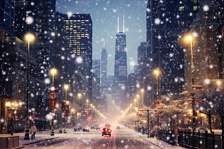 城市雪景安静高清原画
