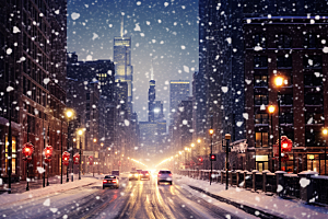 城市雪景高清城市街道原画