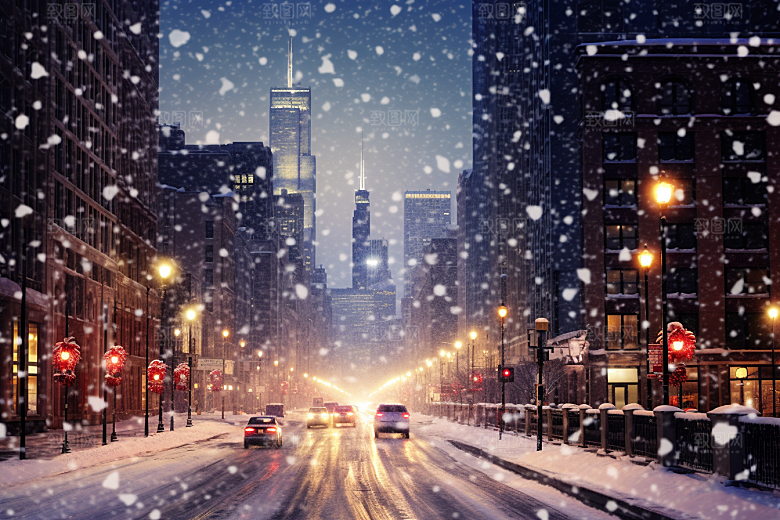 城市雪景高清城市街道原画