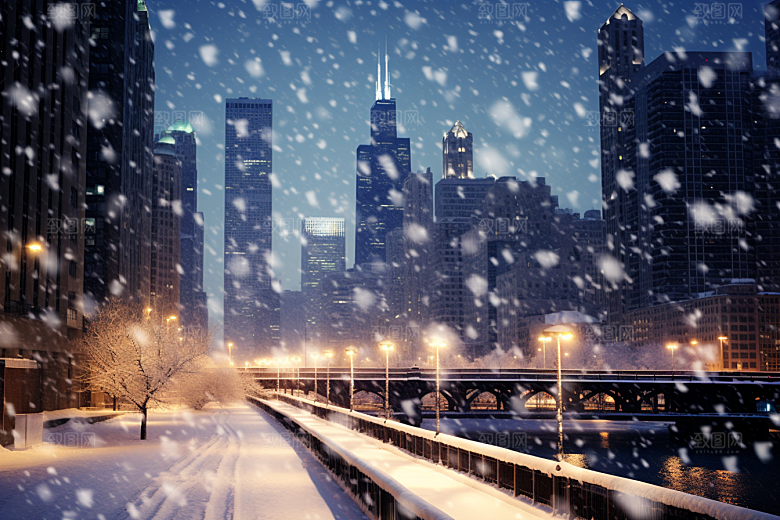 城市雪景雪夜安静原画