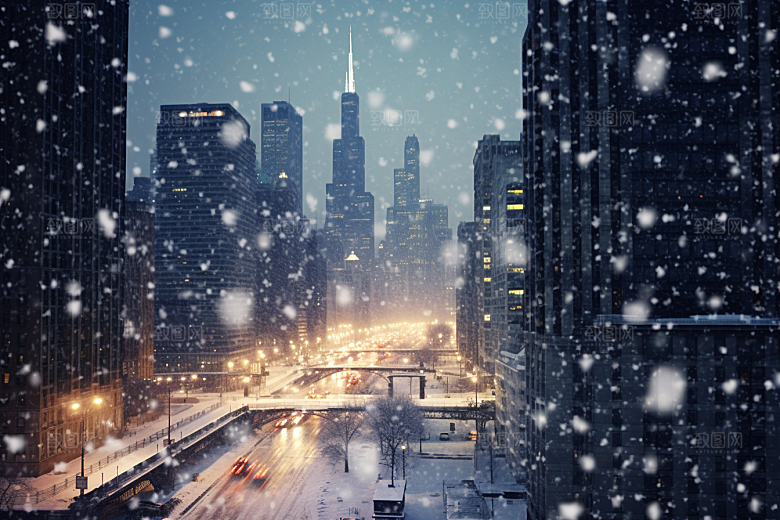 城市雪景城市街道静谧原画