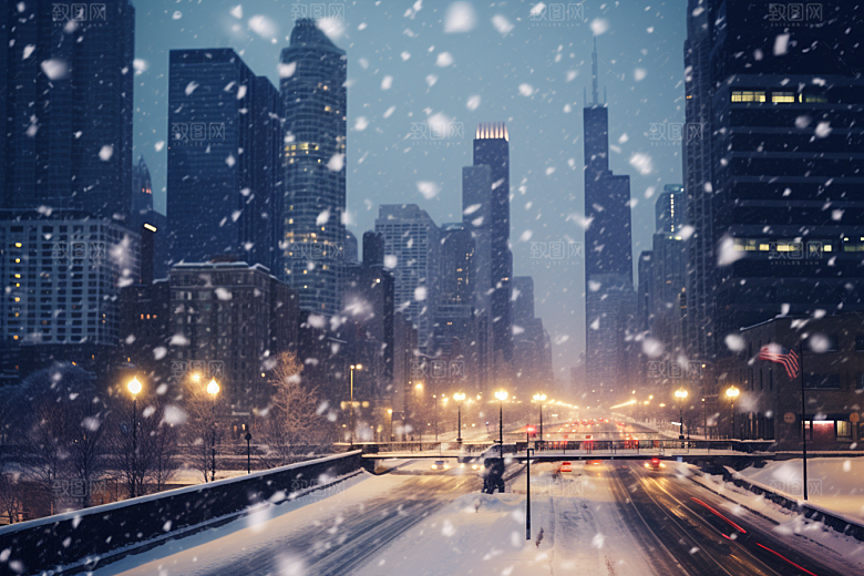 城市雪景安静下雪的都市原画