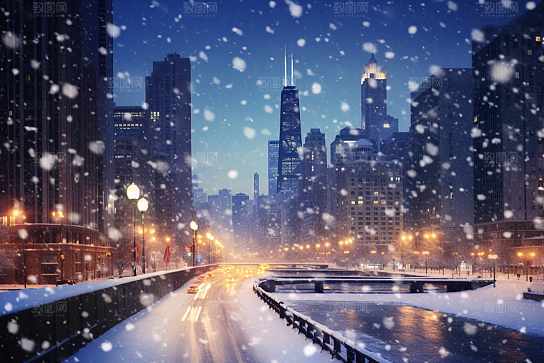 城市雪景雪夜安静原画