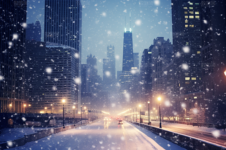城市雪景静谧下雪的都市原画