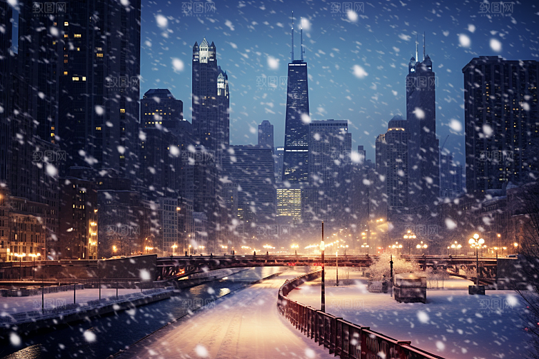 城市雪景建筑城市街道原画