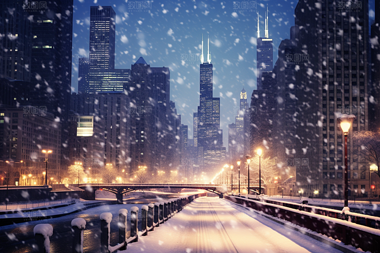 城市雪景下雪的都市静谧原画