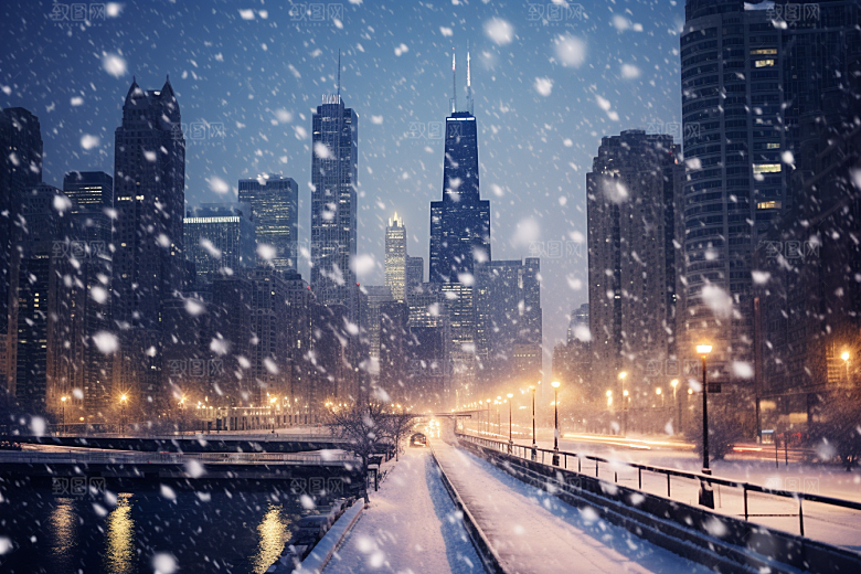 城市雪景安静下雪的都市原画