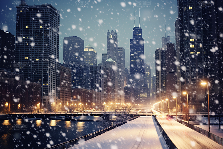 城市雪景雪夜下雪的都市原画