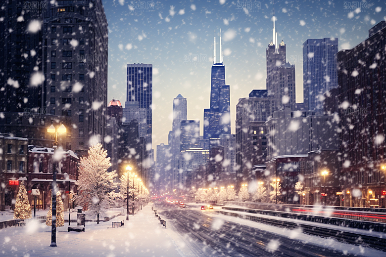 城市雪景雪夜高清原画