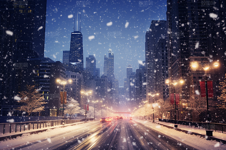 城市雪景下雪的都市静谧原画