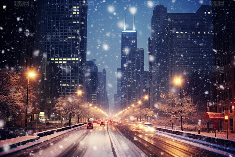 城市雪景建筑安静原画